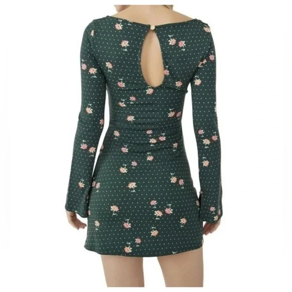 Free People Celia Floral Long Sleeve Emerald Dress NWT - Picture 3 of 7
